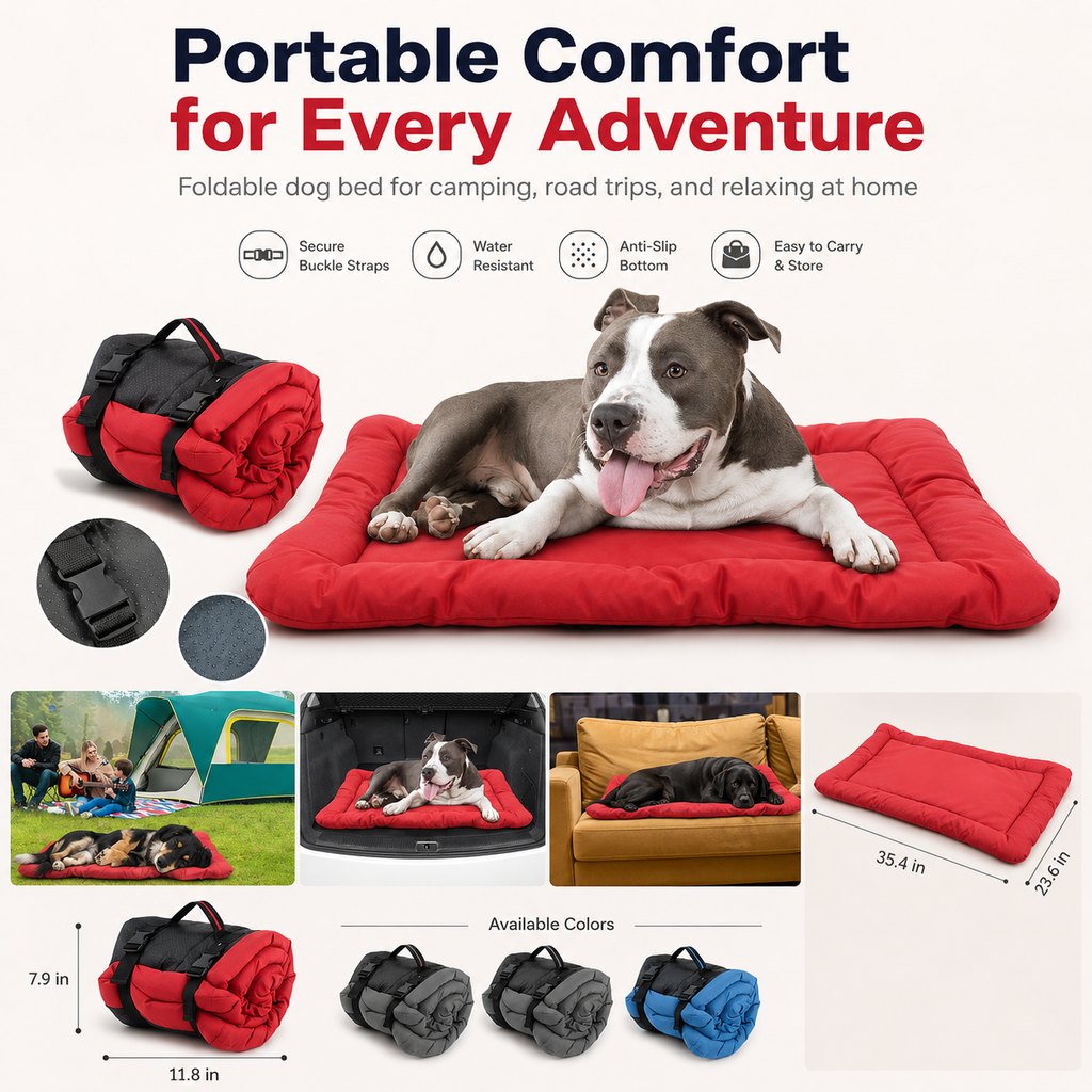 Ortekor Portable Outdoor Dog Bed for Camping &Car Travel - Roll-Up Mat for Clean, Comfortable Rest