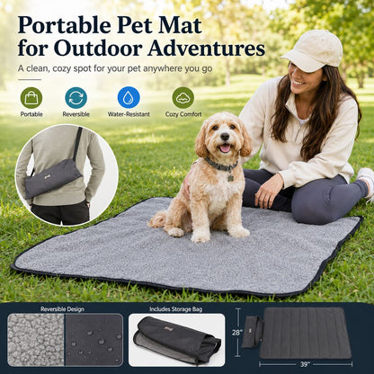 Ortekor Portable Outdoor Pet Mat with Carry Bag - Foldable Travel Dog Blanket for Parks, Camping & Road Trips