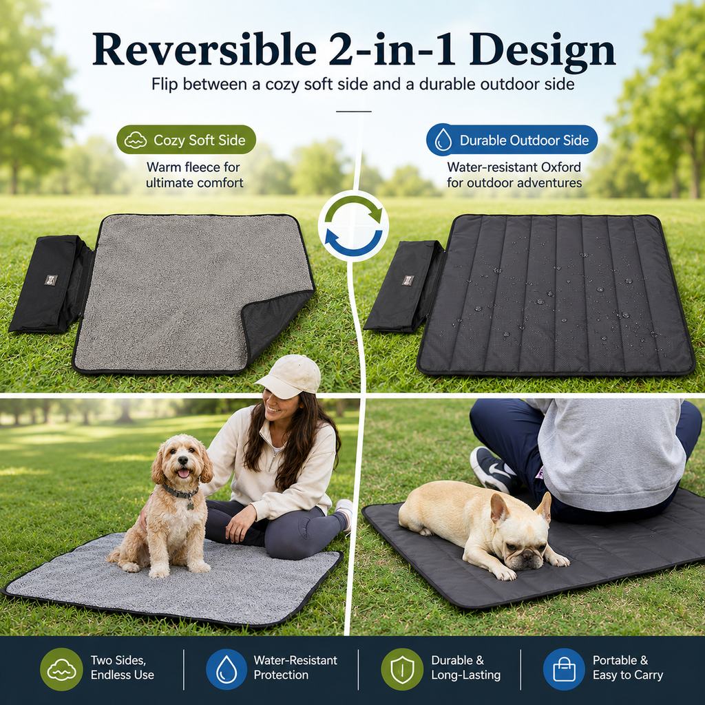 Ortekor Portable Outdoor Pet Mat with Carry Bag - Foldable Travel Dog Blanket for Parks, Camping & Road Trips