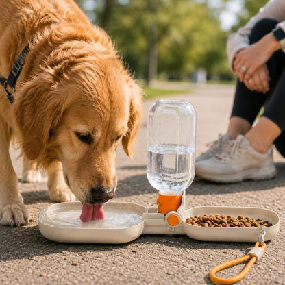 Ortekor Portable Folding Pet Water & Food Cup for Walks & Hiking - 15.6 oz Leak-Resistant Dog & Cat Travel Bottle Bowl