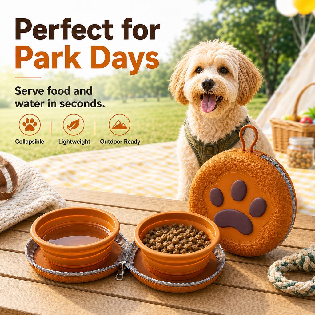 Ortekor Paw-Shaped Collapsible Pet Travel Bowl Set for Walks, Camping & Road Trips - Feed Anywhere Without Bulky Bowls