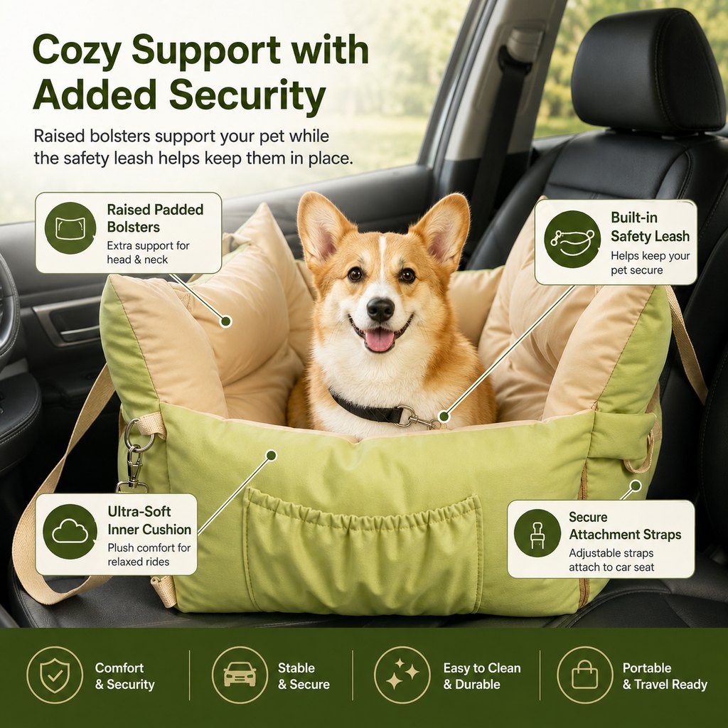 Ortekor Portable Pet Car Bed for Road Trips, Camping & Home Lounging - Cozy, Secure Rest Spot for Small to Medium Dogs