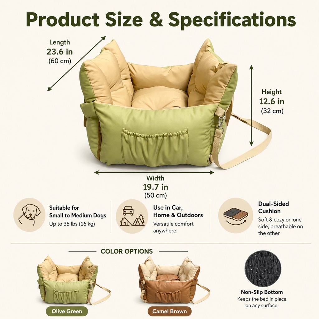 Ortekor Portable Pet Car Bed for Road Trips, Camping & Home Lounging - Cozy, Secure Rest Spot for Small to Medium Dogs