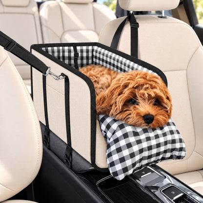Ortekor Portable Pet Console Car Seat Carrier for Small Dogs & Cats - Front Seat Travel Solution with Secure Straps and Cozy Cushion