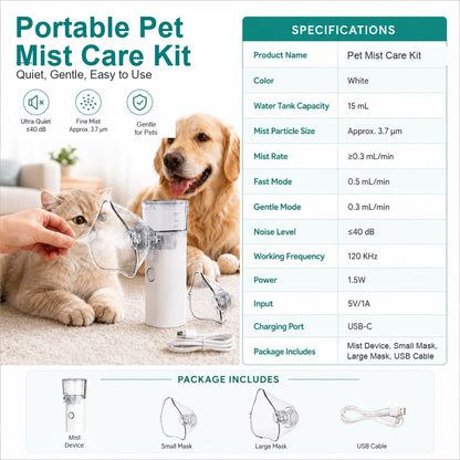 Ortekor Portable Pet Nebulizer Care Kit for Cats & Dogs - Quiet Mist Device for Senior & Sensitive Pets