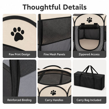 Ortekor Portable Foldable Dog & Cat Playpen for Home, Travel & Camping - Breathable Space-Saving Pet Pen with Carry Bag