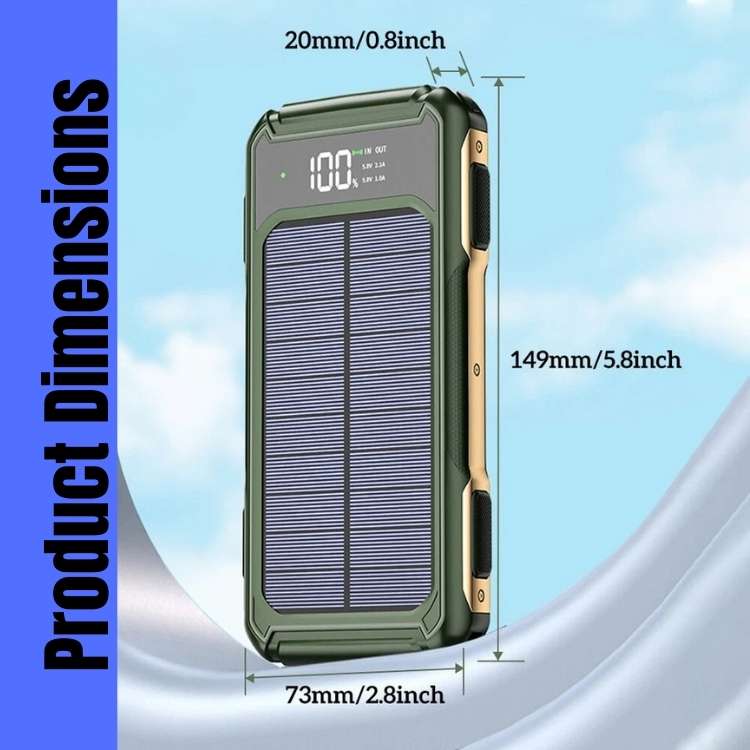 Portable Solar Power Bank 20000mAh with Built-In Cables for iPhone Android Devices USB-C Emergency Backup Battery Charger for Camping