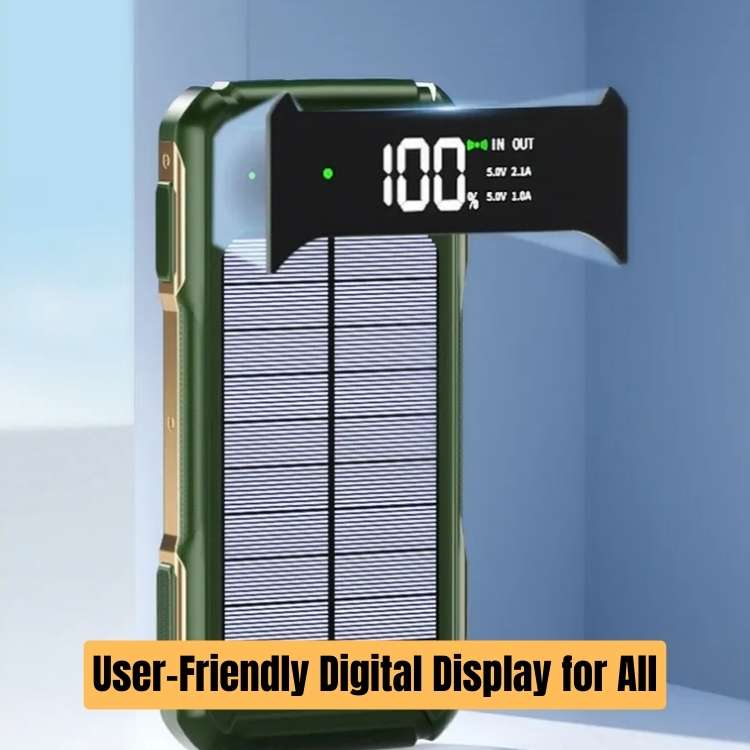 Portable Solar Power Bank 20000mAh with Built-In Cables for iPhone Android Devices USB-C Emergency Backup Battery Charger for Camping