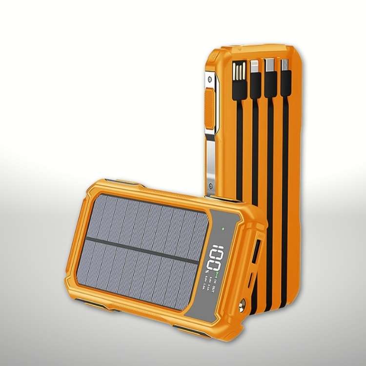 Portable Solar Power Bank 20000mAh with Built-In Cables for iPhone Android Devices USB-C Emergency Backup Battery Charger for Camping