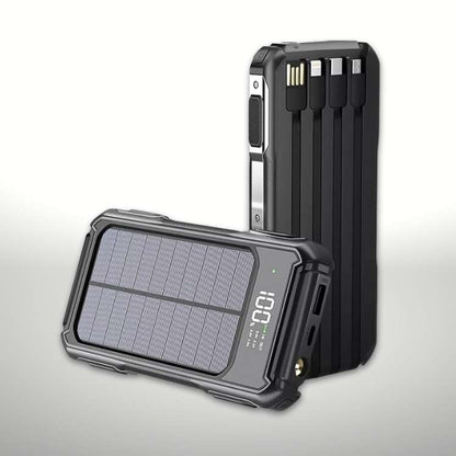 Portable Solar Power Bank 20000mAh with Built-In Cables for iPhone Android Devices USB-C Emergency Backup Battery Charger for Camping