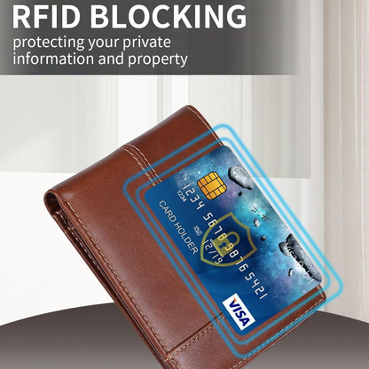 Genuine Leather Bifold Wallet with RFID Protection for Men – 16 Card Slots ID Window Cash Holder Classic Fold Design Slim Everyday Carry Poc