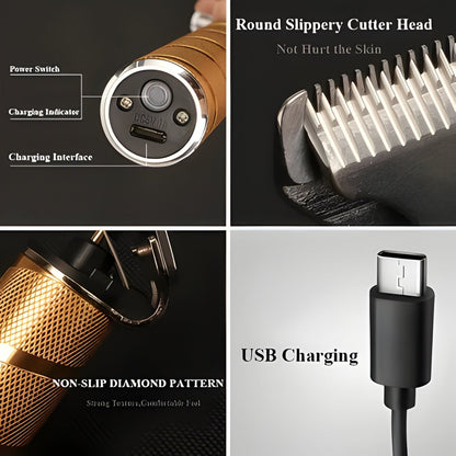 Metal Cordless Hair Trimmer Set with T-Blade Outliner & Foil Shaver for Men – Rechargeable Clippers with Adjustable Lever & 4 Guide Combs fo