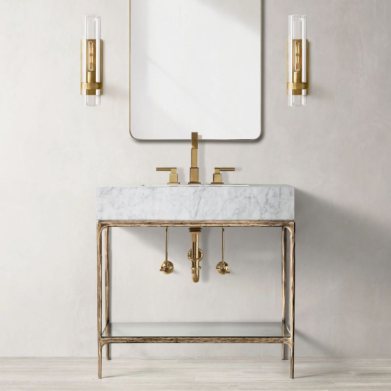 Handblown Glass Wall Sconce with Solid Brass Frame – Elegant Single-Light Fixture for Living Room, Bedroom, Hallway & Entryway Lighting