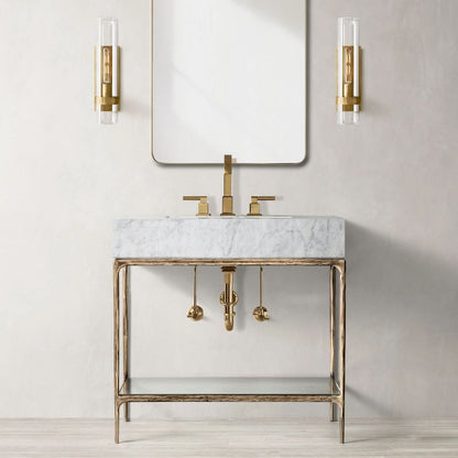 Handblown Glass Wall Sconce with Solid Brass Frame – Elegant Single-Light Fixture for Living Room, Bedroom, Hallway & Entryway Lighting