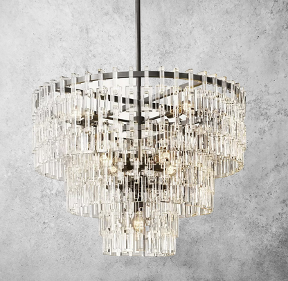 Multi-Tiered Crystal Ring Chandelier with Glass Chain Links for Dining Rooms and Living Rooms 36 48 60 Inch