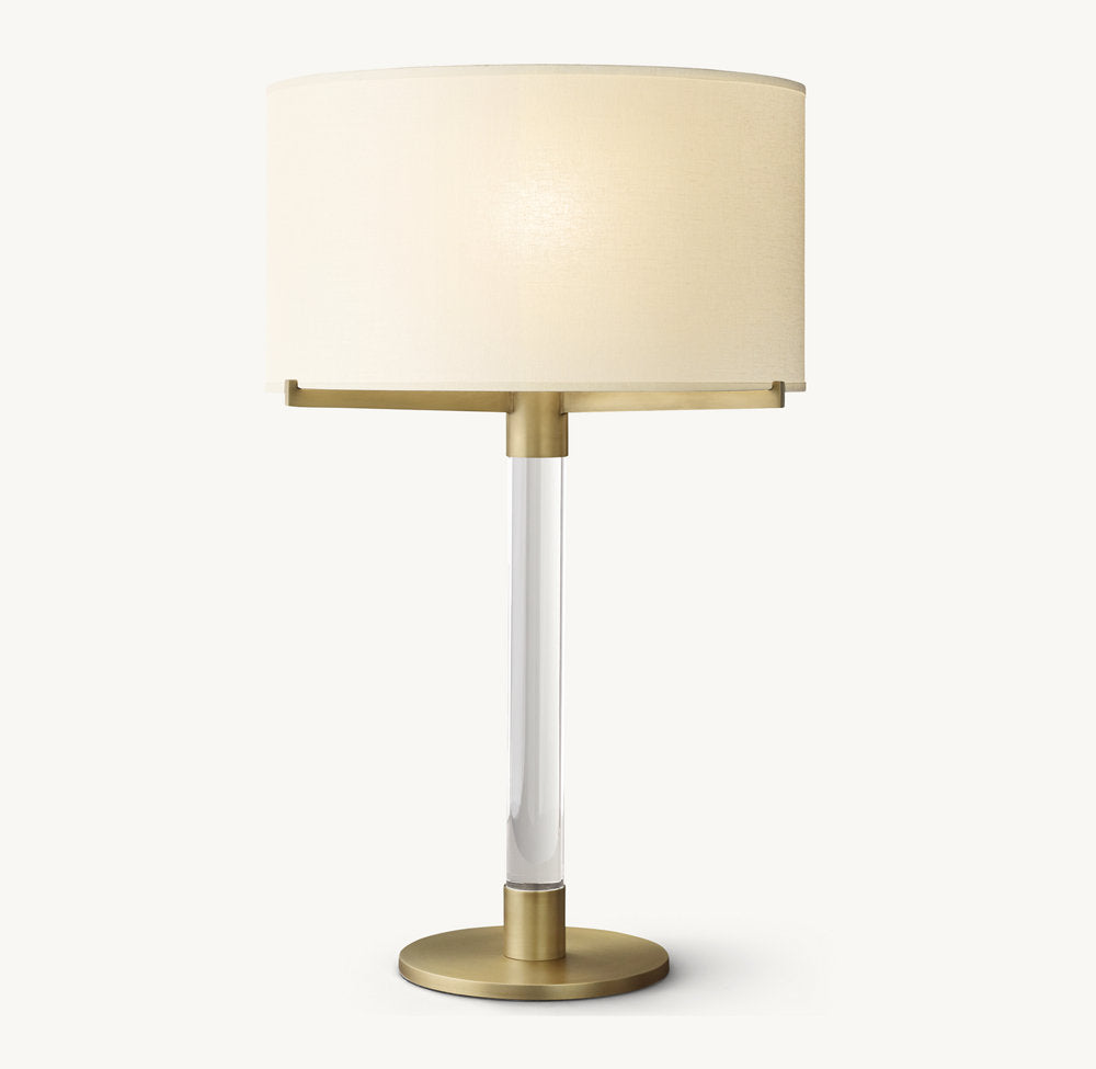 Crystal Column Table Lamp with Drum Shade, Steel Base & Dimmer Switch for Living Room & Bedroom