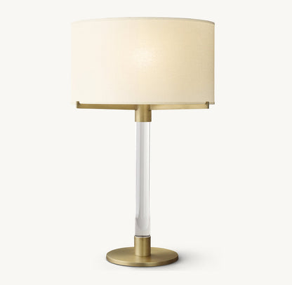 Crystal Column Table Lamp with Drum Shade, Steel Base & Dimmer Switch for Living Room & Bedroom