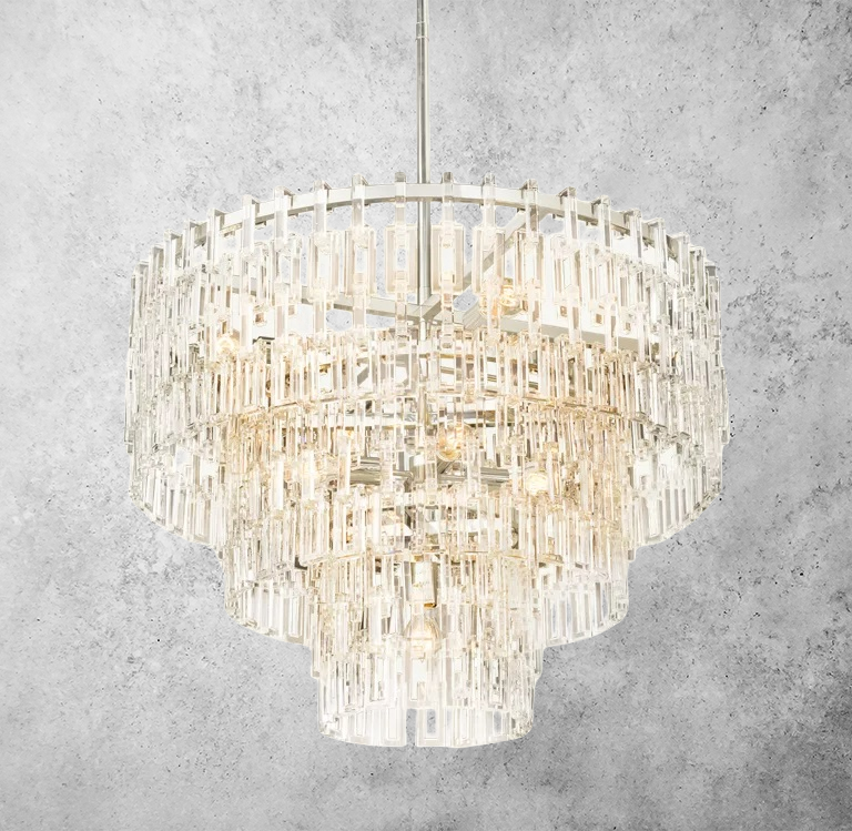 Multi-Tiered Crystal Ring Chandelier with Glass Chain Links for Dining Rooms and Living Rooms 36 48 60 Inch