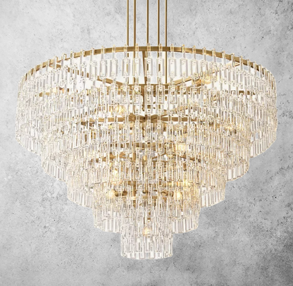 Multi-Tiered Crystal Ring Chandelier with Glass Chain Links for Dining Rooms and Living Rooms 36 48 60 Inch