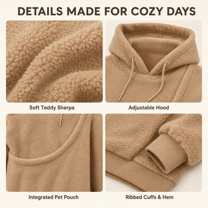 Ortekor Pet Carrier Sherpa Hoodie for Small Dogs & Cats – Cozy Front Pouch Sweatshirt for Walks, Errands & Home Cuddles – Keeps Pets Warm & Close