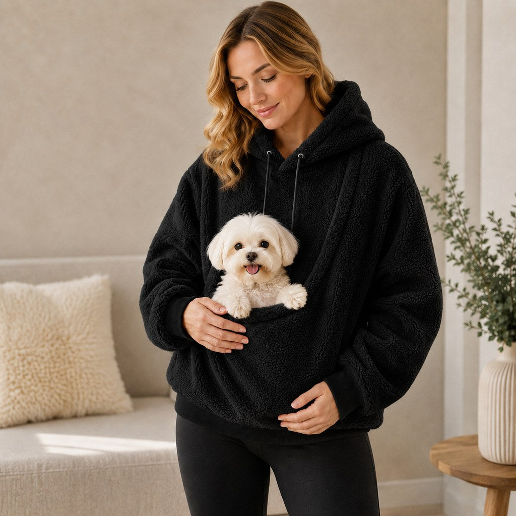 Ortekor Pet Carrier Sherpa Hoodie for Small Dogs & Cats – Cozy Front Pouch Sweatshirt for Walks, Errands & Home Cuddles – Keeps Pets Warm & Close