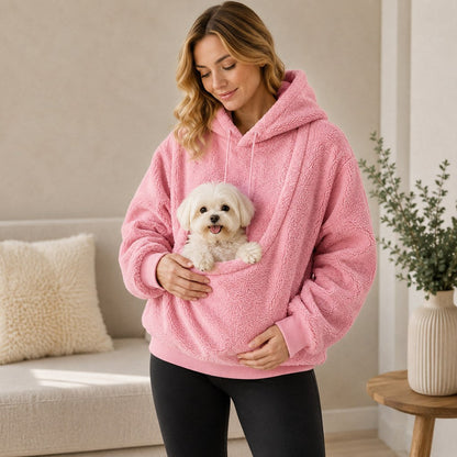 Ortekor Pet Carrier Sherpa Hoodie for Small Dogs & Cats – Cozy Front Pouch Sweatshirt for Walks, Errands & Home Cuddles – Keeps Pets Warm & Close