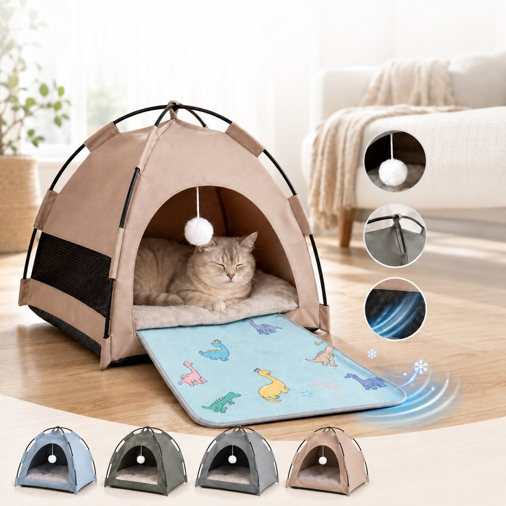 Ortekor Pet Tent Bed with Cooling Mat for Indoor Naps & Hot Weather — Foldable Private Hideaway for Cats, Kittens & Small Dogs