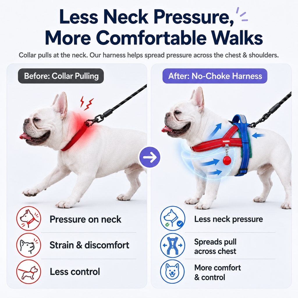 Ortekor No-Choke French Bulldog Harness & Leash Set for Daily Walks - Reflective, Easy-Control Fit for Broad-Chest Dogs