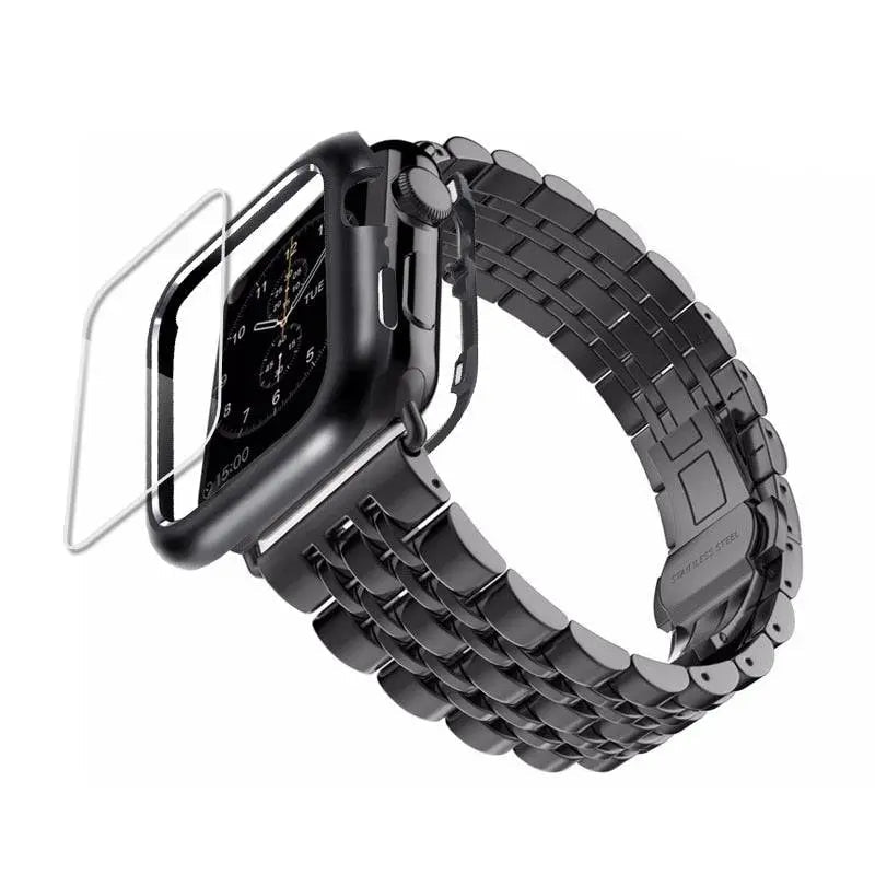 Metal Band and Protective Case Bundle for 38-44mm Apple Watch