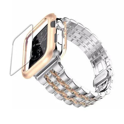 Metal Band and Protective Case Bundle for 38-44mm Apple Watch