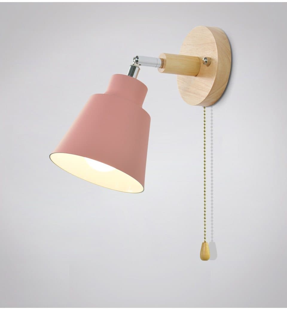 Swivel Sconce with Chain Pull and Wood Accent for Focused Task Lighting in Bedroom, Hallway or Reading Nook – 180° Rotation