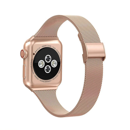Adjustable Stainless Steel Link Bracelet for Apple Watch – Magnetic Clasp, Multiple Size Options