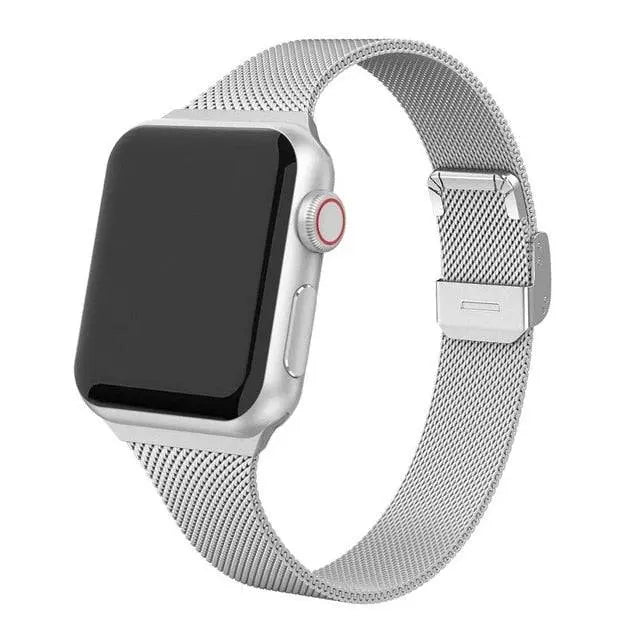 Adjustable Stainless Steel Link Bracelet for Apple Watch – Magnetic Clasp, Multiple Size Options
