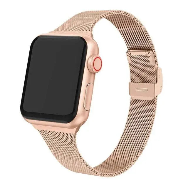Adjustable Stainless Steel Link Bracelet for Apple Watch – Magnetic Clasp, Multiple Size Options