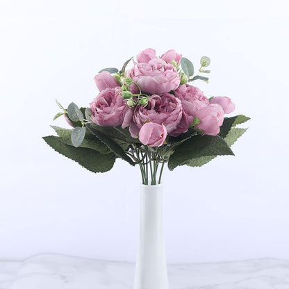 9-Piece Faux Silk Peonies Artificial Flowers