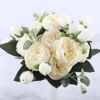 9-Piece Faux Silk Peonies Artificial Flowers