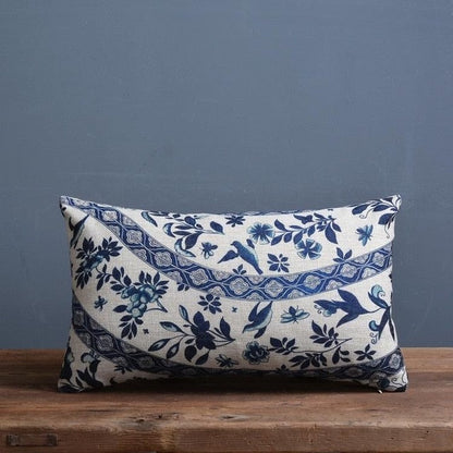 Throw Pillow Cover 18x18 Inches Blue Porcelain Print Linen Cotton Hidden Zipper for Couch Bedroom Chair Soft Textured Decorative Cushion Cas