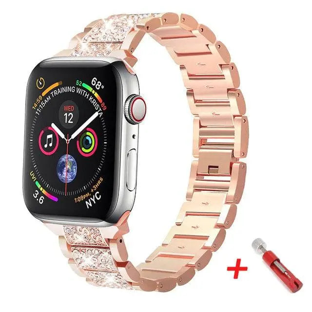 Embellished Steel Band + Protective Case Set for Apple Watch Series (38mm–44mm) – Coordinated Finish