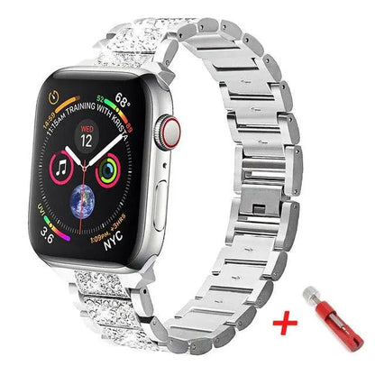 Embellished Steel Band + Protective Case Set for Apple Watch Series (38mm–44mm) – Coordinated Finish