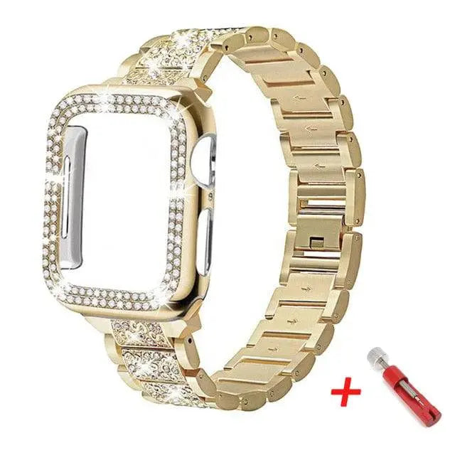 Embellished Steel Band + Protective Case Set for Apple Watch Series (38mm–44mm) – Coordinated Finish