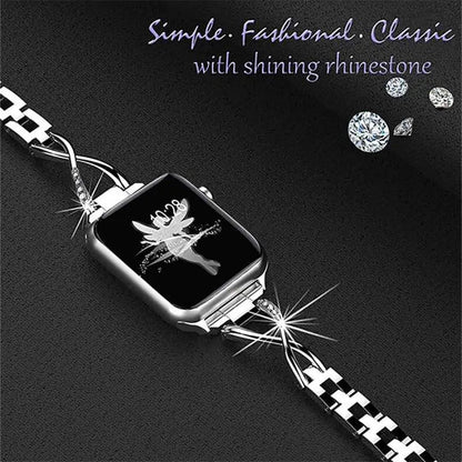 Jewelry-Style Steel Watch Band & Protective Case Bundle for Apple Watch Series – Coordinated Finish & Snap-On Installation
