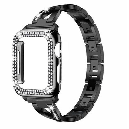Jewelry-Style Steel Watch Band & Protective Case Bundle for Apple Watch Series – Coordinated Finish & Snap-On Installation