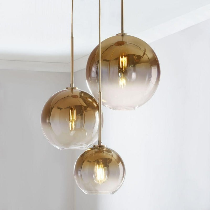 Glass Globe Pendant Light | Single Bulb Hanging Fixture with Brass & Metal Finish | Adjustable Cord Height | 8-12 Inch Diameter | E26