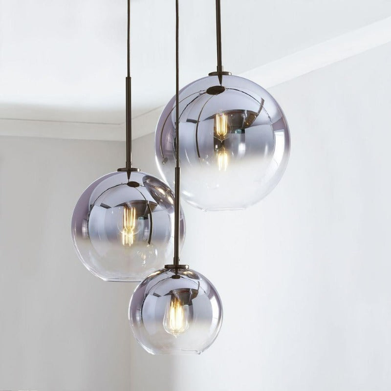 Glass Globe Pendant Light | Single Bulb Hanging Fixture with Brass & Metal Finish | Adjustable Cord Height | 8-12 Inch Diameter | E26