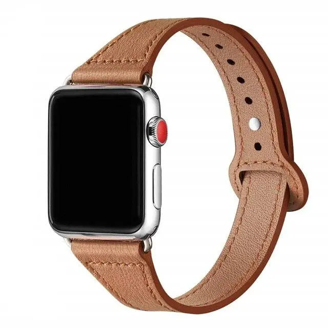 Slim Cowhide Strap for Apple Watch – Adjustable Butterfly Clasp Band for Women