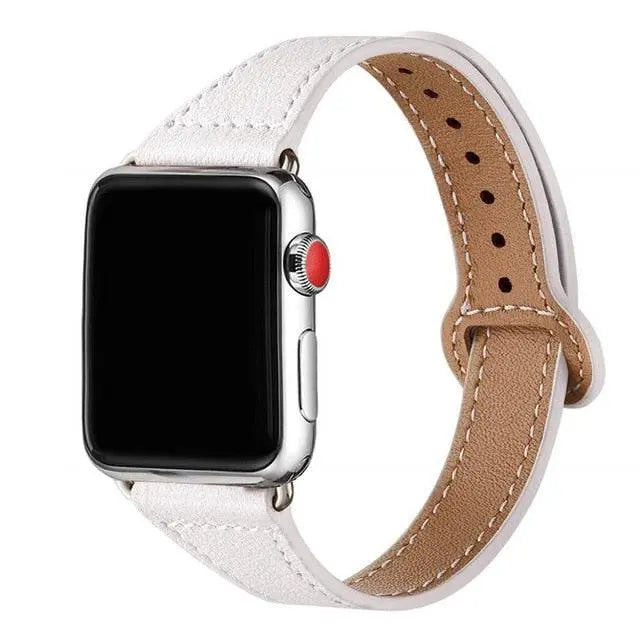 Slim Cowhide Strap for Apple Watch – Adjustable Butterfly Clasp Band for Women