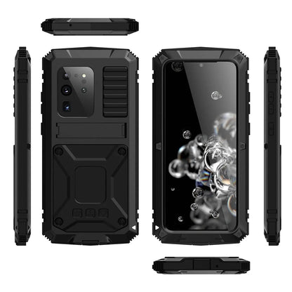 Heavy-Duty Aluminum Galaxy S20 Plus & Ultra Case with Tempered Glass Screen – Full-Body Drop Protection for Samsung