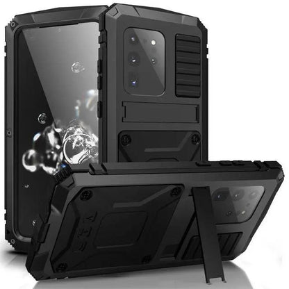Heavy-Duty Aluminum Galaxy S20 Plus & Ultra Case with Tempered Glass Screen – Full-Body Drop Protection for Samsung