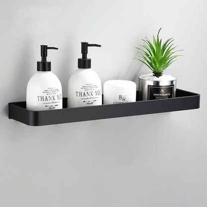 Floating Aluminum Storage Rack for Bathroom & Kitchen Organization | Space-Saving Wall Shelf with Towel Bar | Black Metal Organizer for Smal