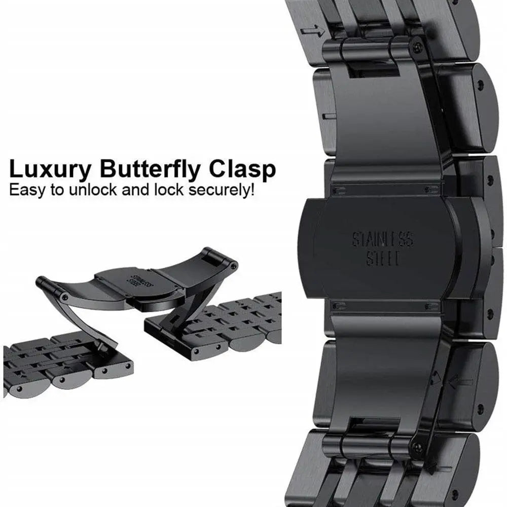 Stainless Steel Watch Strap for Galaxy Watch 4/5/6 – Adjustable Metal Band with Secure Clasp & Multiple Finish Options